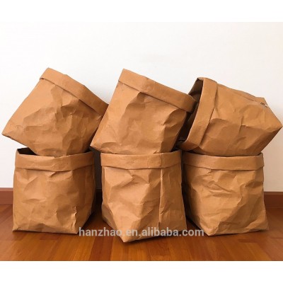 Custom Logo Brown Kraft Paper Storage Basket Washable Bag Laundry Bags