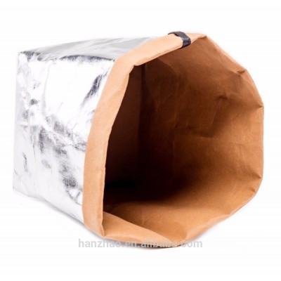 Silver Metallic Color Multiple Use Water Resistant Kraft Paper Bag Organizing Containers for Storage