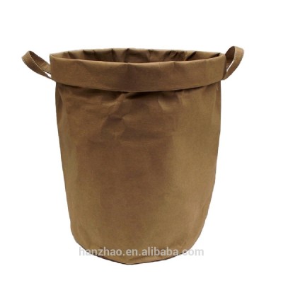 Custom Logo Washable Kraft Paper Heavy Duty Durable ECO Storage Laundry Hamper Baskets Organizer Bin