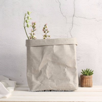 Grey Washable Kraft Paper Storage Bag Water Resistant Not-to-be Torn for Stationary Food Plant Household Organizing